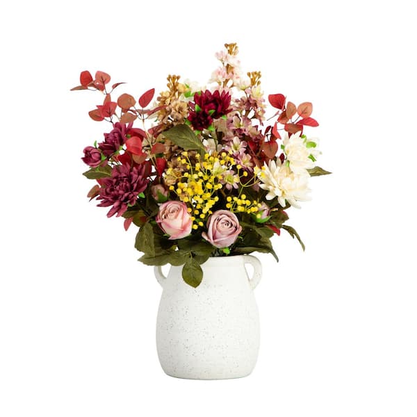 Nearly Natural 25 in. Mixed Flower Arrangement in Ceramic Vase