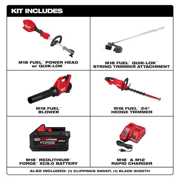 M18 FUEL 18V 16 in. Brushless Cordless QUIK-LOK String Trimmer/Blower 8.0 Ah FORGE Combo Kit w/ 24 in. Hedge Trimmer