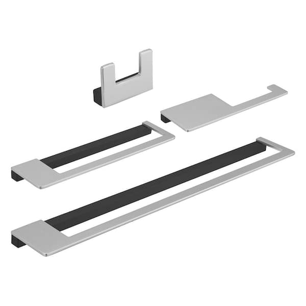 HOMEMYSTIQUE Bathroom Hardware Set 4-Piece Bath Hardware Set with Towel Bar, Robe Hook, Toilet Paper Holder in Matte Black