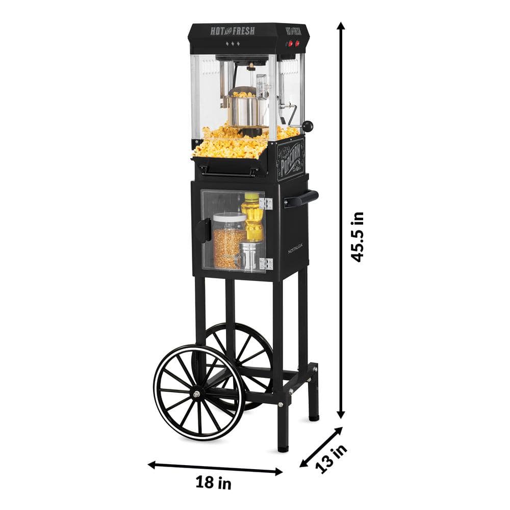 Vintage Black Popcorn Cart with 2.5-Ounce Kettle