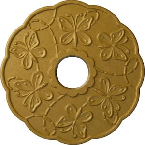 1 in. x 17-7/8 in. x 17-7/8 in. Polyurethane Terrones Butterfly Ceiling Medallion, Pharaohs Gold