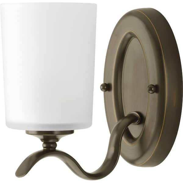 Progress Lighting Inspire Collection 1-Light Antique Bronze Etched Glass Traditional Bathroom Wall Sconce