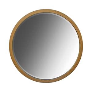 32 in. W x 32 in. H Round Wooden Frame Floating Wall Mirror in Brown