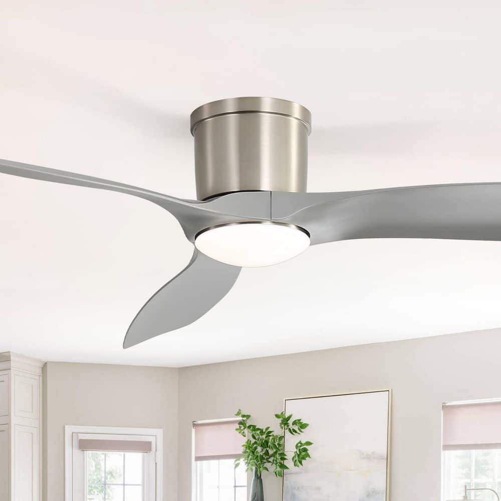 52 in. Modern Smart Flush Mount Ceiling Fan with Light, Remote Control, 3 Grey ABS Blades, 18W Dimmable LED price history on PriceWatchPro