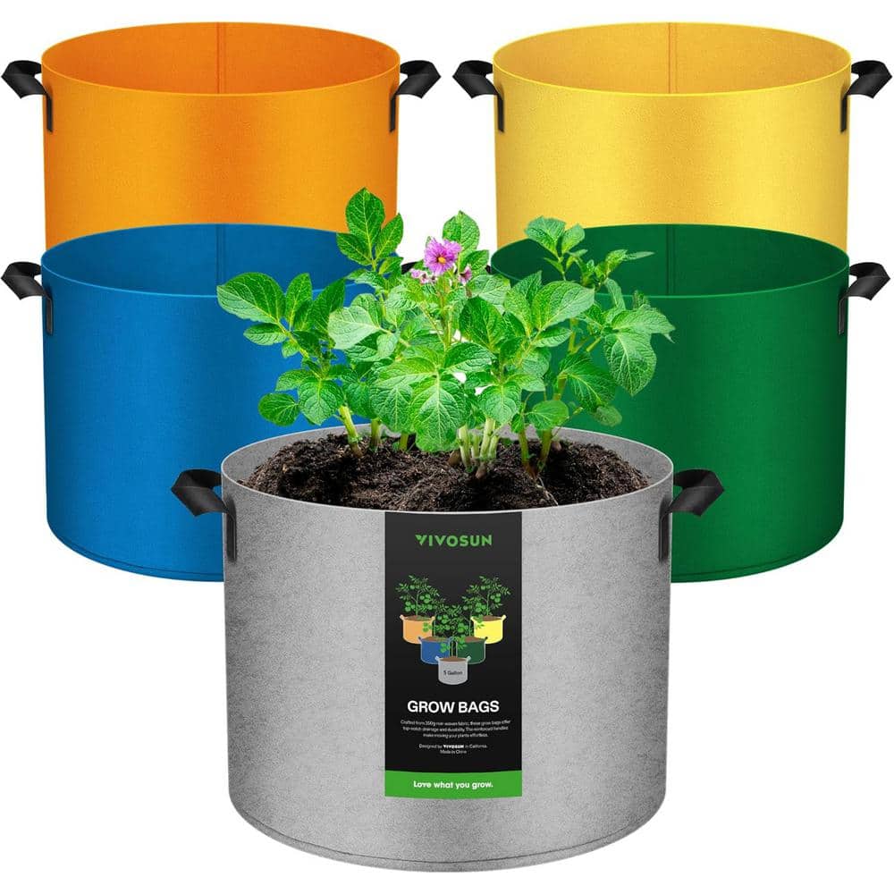 Colorful Nonwoven Fabric Indoor Grow Bags with Handles (5-Pack)