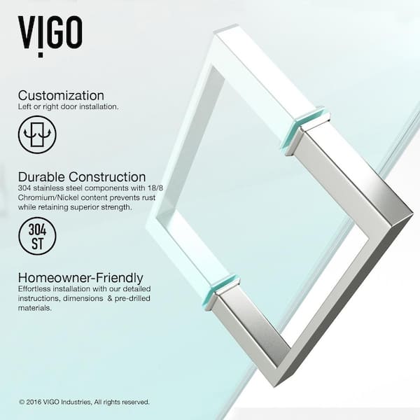 Ryland 62 to 64 in. W x 73 in. H Track Sliding Frameless Shower Door in Stainless Steel with 3/8 in. (10mm) Clear Glass