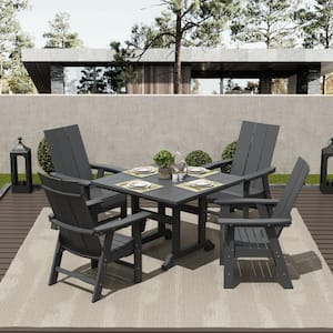 Shoreside Outdoor Patio Fade Resistant HDPE Plastic Adirondack Style Dining Chair with Arms in Gray