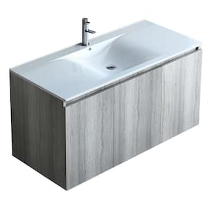 Apollo 36in. W x 18in. D x 20in. H Floating Wall Mount Bath Vanity in Rock Oak with Vanity Top in White with White Basin