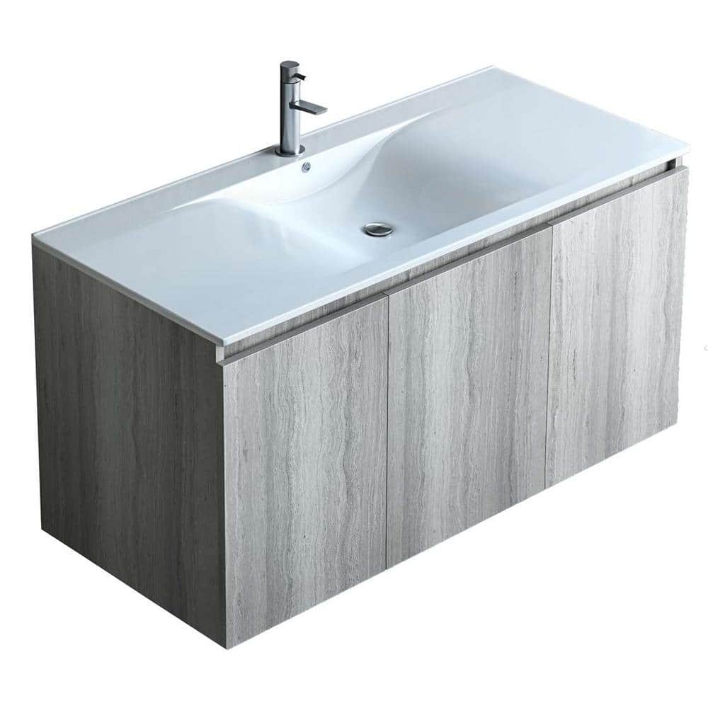 Belvedere Bath 40 In W X 18 In D X 20 In H Floating Wall Mount Bath Vanity In Rock Oak With Vanity Top In White With White Basin 850013141074 The Home Depot