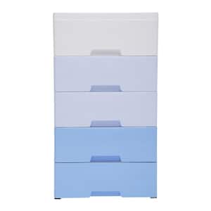 Gradient Blue Plastic Storage Cabinet with 5-Drawers and Wheels 33.07 in. x 17.72 in.