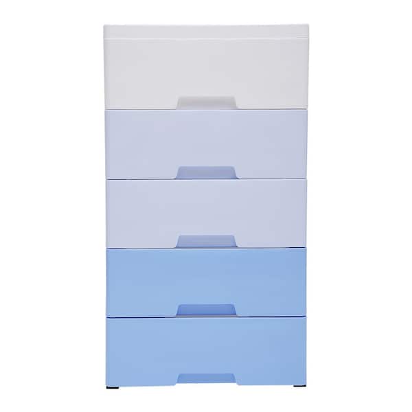YIYIBYUS Gradient Blue Plastic Storage Cabinet with 5-Drawers and Wheels 33.07 in. x 17.72 in.