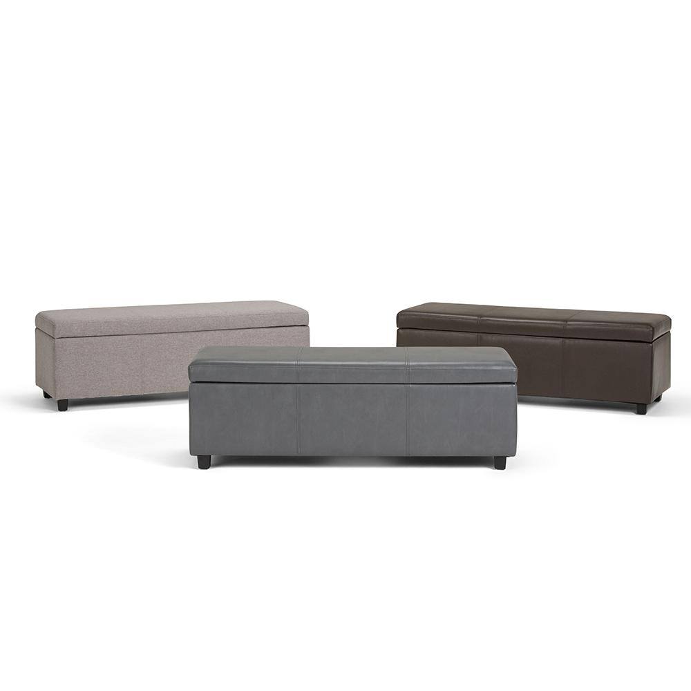 Contemporary Cloud Grey Linen-Look Storage Ottoman Bench, 48"