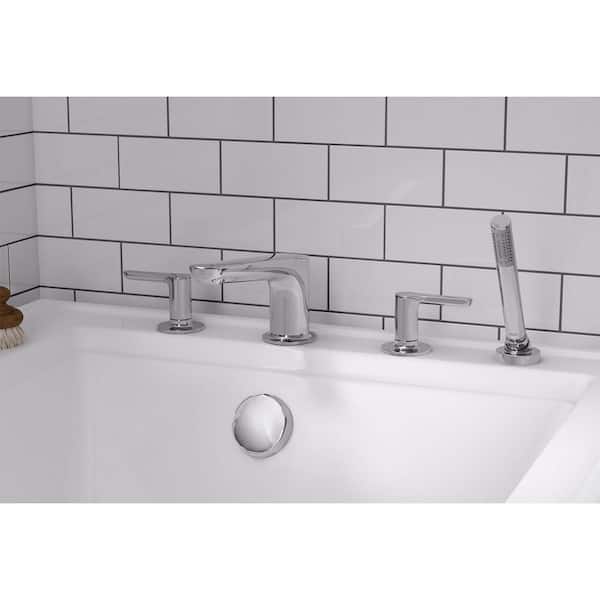 Studio S 2-Handle Deck-Mount Roman Tub Faucet for Flash Rough-in Valve with Hand Shower in Polished Chrome