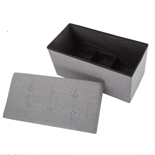 Lavish Home Gray Large Folding Storage Bench Ottoman with