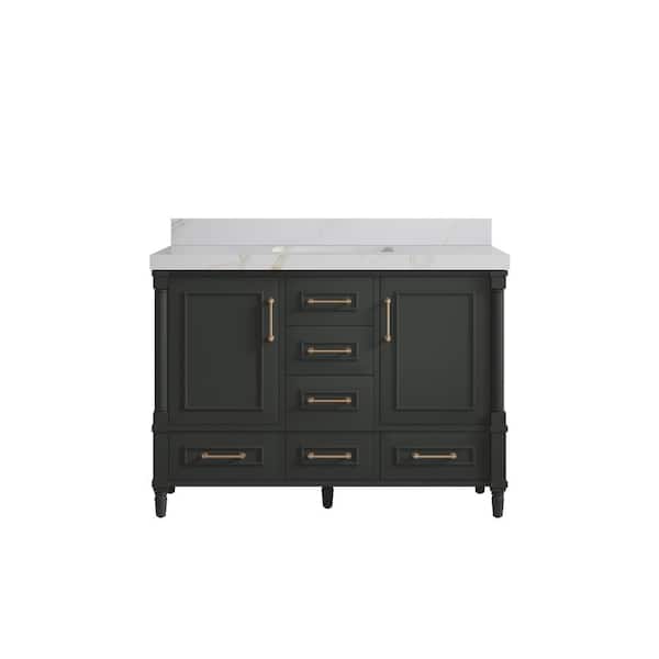 Willow Collections Hudson 48 in. Single Sink Freestanding Black Top Bath Vanity with Calacatta Sienna Quartz Top Unassembled