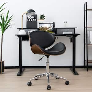 Black Adjustable Leather Office Chair Swivel Bentwood Desk Chair w/Curved Seat