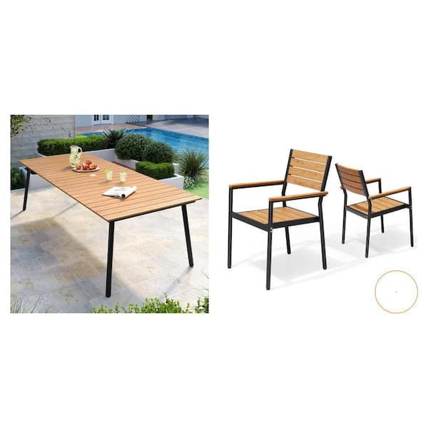 94.5 in. Aluminum Dining Table and Brown Stackable Aluminum Dining Chair (8-Pack)