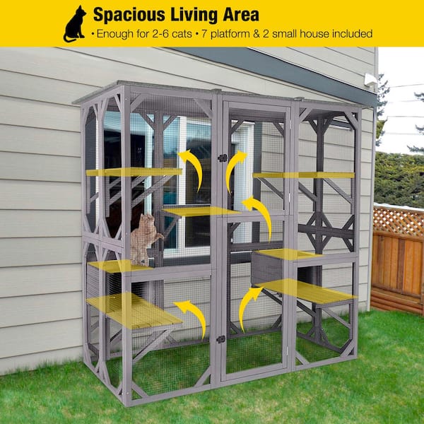 aivituvin Walk-in Extra Large Outdoor Cat Enclosure Connected To