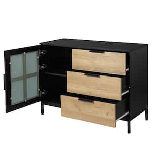 39.37 in. W x 15.75 in. D x 29.53 in. H Storage Cabinet Side Cabinet Lockers with Glass Door (Black plus Brown)