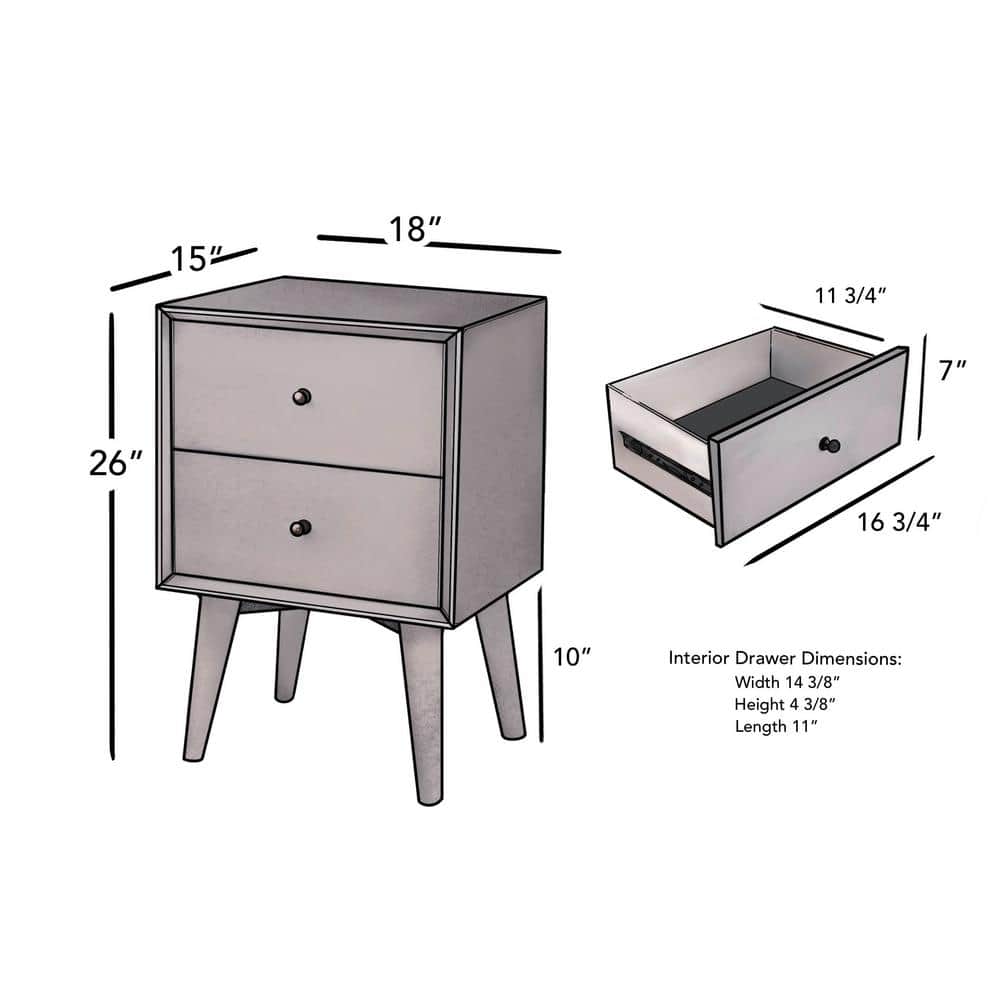 Transitional Gray Mahogany 2-Drawer Nightstand