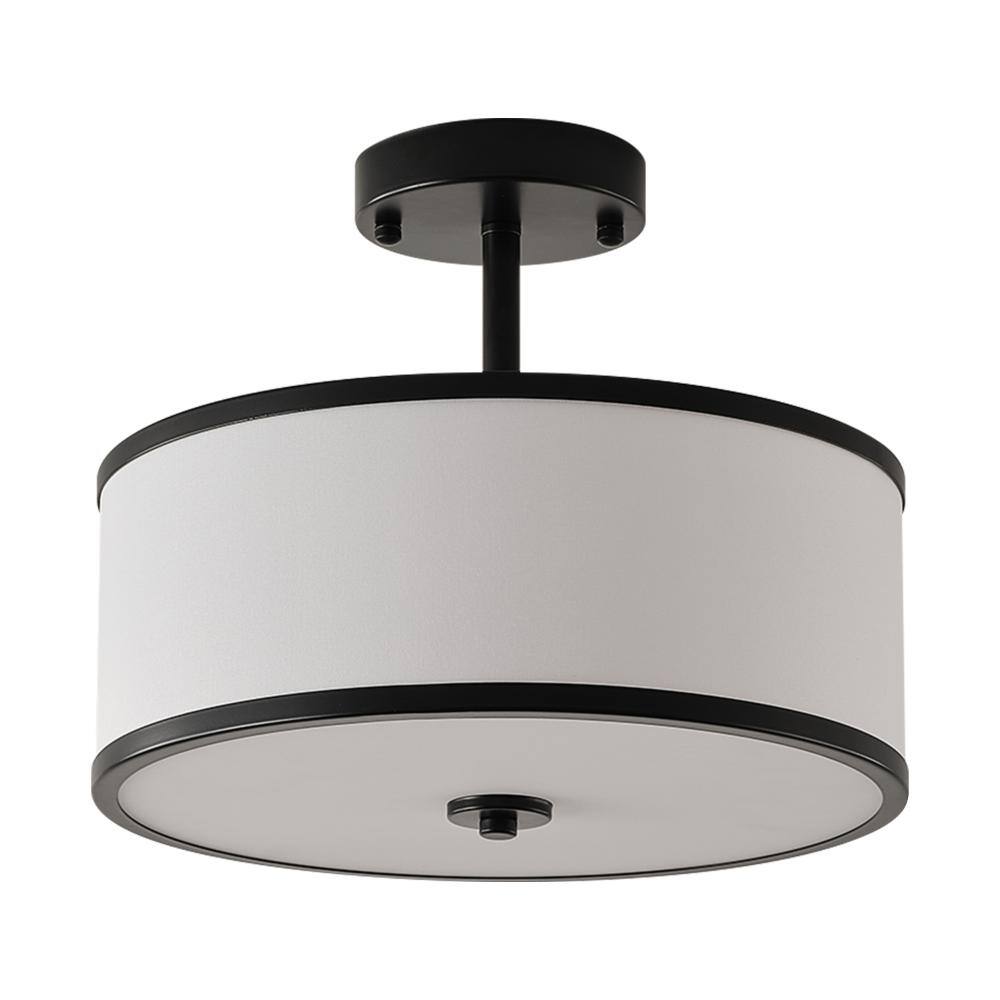 3-Light 12.6 in. Black Semi Flush Mount Ceiling Light with Fabric Shade, Farmhouse Close to Ceiling Light for Bedroom price history on PriceWatchPro