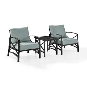 Kaplan 3-Piece Metal Outdoor Seating Set with Mist Cushions - 2 Chairs, Side Table