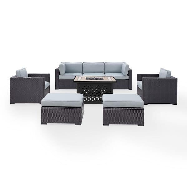 CROSLEY FURNITURE Biscayne 7-Piece Wicker Outdoor Seating Set with Mist Cushions