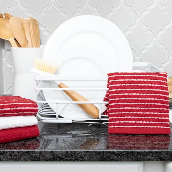 Bar Mop Cleaning Kitchen Dish Cloth Towels,100% Cotton, Machine Washable,  Everyday Kitchen Basic Utility Bar Mop Dishcloth Set of 12, White