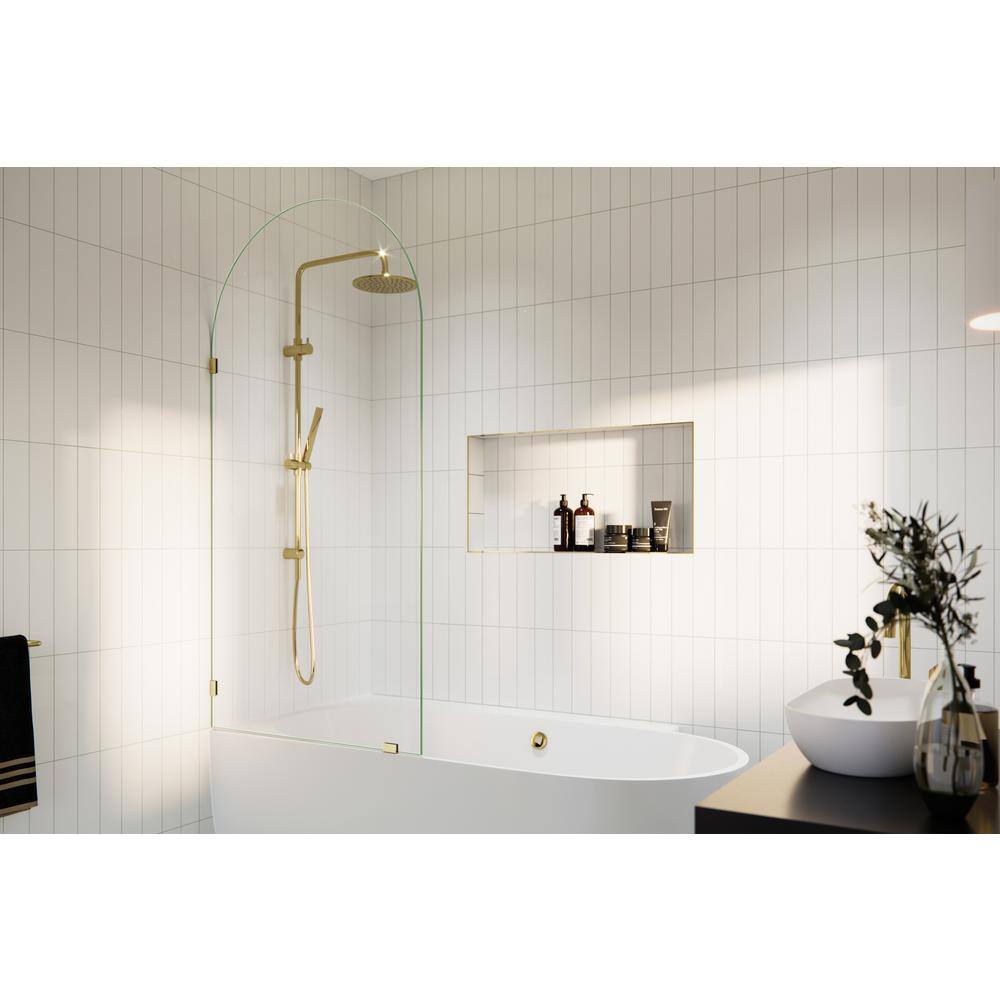 Venus 34 in. W x 66.75 in. H Single Fixed Frameless Arched Tub Door in Polished Brass with Clear Glass price history on PriceWatchPro