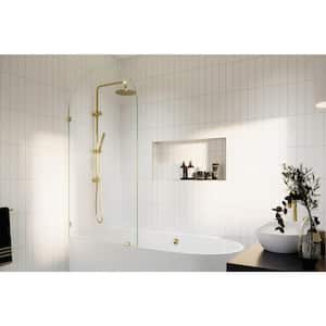 Venus 34 in. W x 66.75 in. H Single Fixed Frameless Arched Tub Door in Polished Brass without Handle