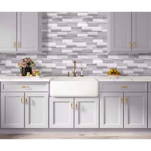 Gray and White 3 in. x 6 in. Beveled Polished Marble Subway Wall and Floor Tile (5 sq. ft./Case)