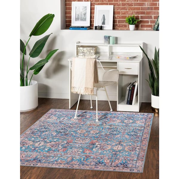 Nostalgia Katie Blue 7 ft. Square Machine Washable Area Rug