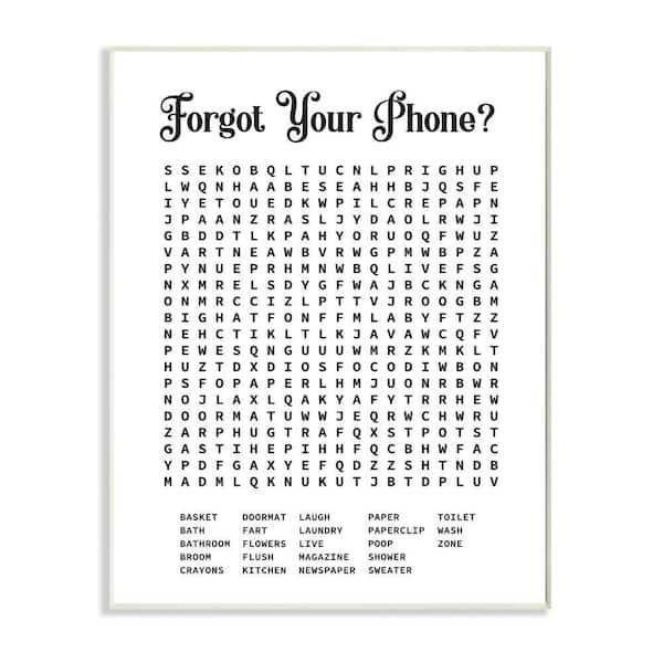 Stupell Industries 13 in. x 19 in. "Phone Crossword Puzzle Bathroom Word Design" by Lettered and LinedWood Abstract Wall Art