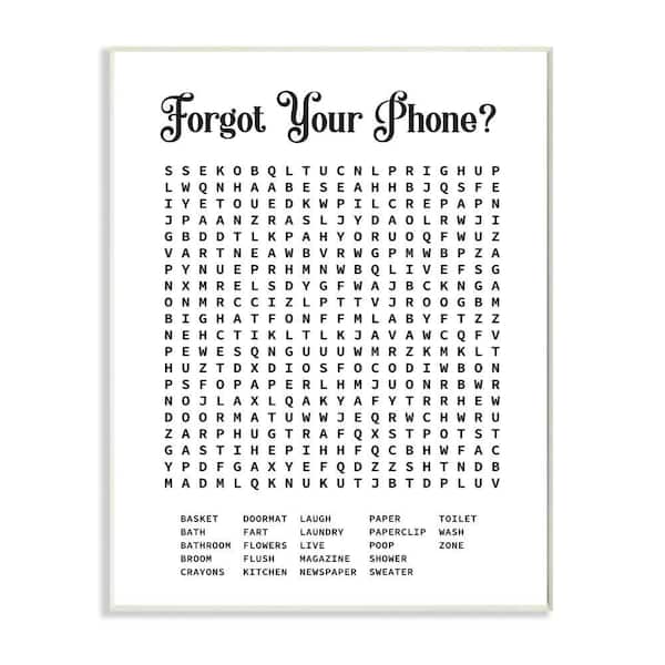 13 in. x 19 in. "Phone Crossword Puzzle Bathroom Word Design" by Lettered and LinedWood Abstract Wall Art