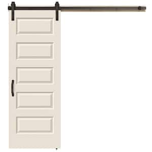 30 in. x 84 in. Rockport Primed Smooth Molded Composite MDF Barn Door with Rustic Hardware Kit