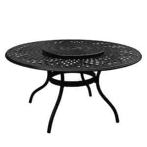 Black Round Aluminum Dining Height Outdoor Dining Table Lazy Susan