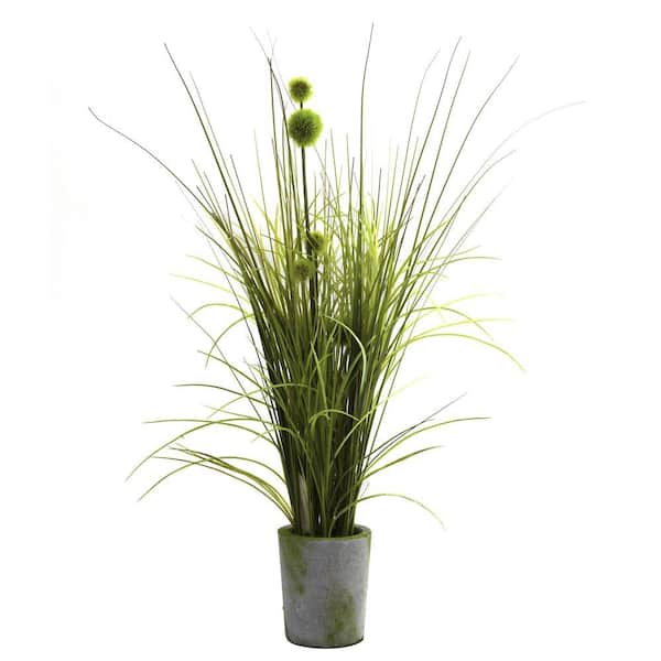 Nearly Natural Artificial Grass and Dandelion with Cement Planter