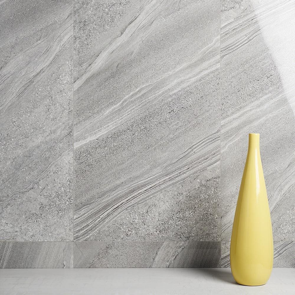Gray 24x48 Polished Porcelain Marble Look Tile