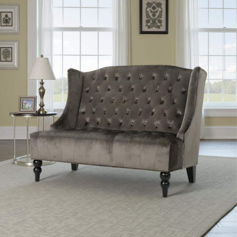 Lanny 50 in. Velvet 2-Seater Tufted Loveseat Settee in Gray and Black price history on PriceWatchPro