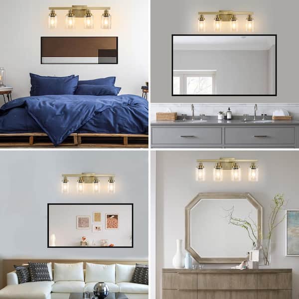 24.2 in. 4-Light Vanity Light with Clear Glass Shades, Gold (No Included Bulb)