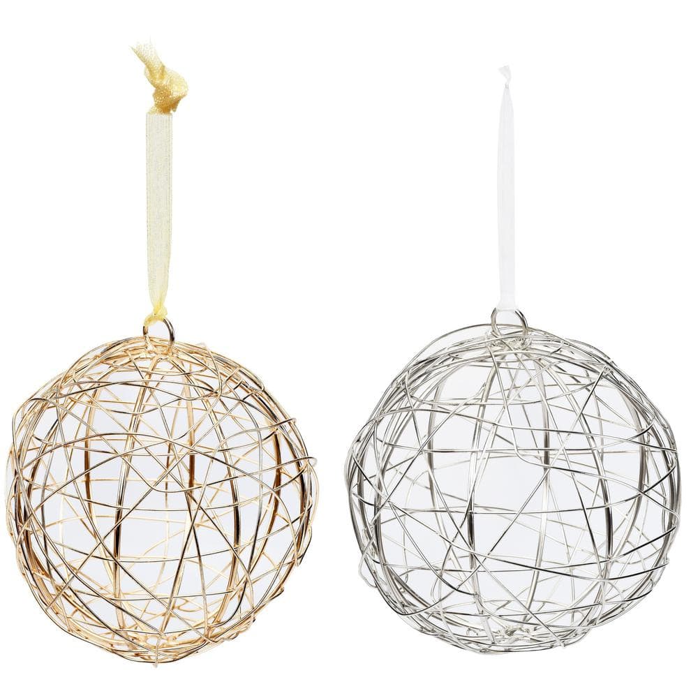 Handcrafted Gold and Silver Wire Wrapped Globe Christmas Ornament (4-Pack)