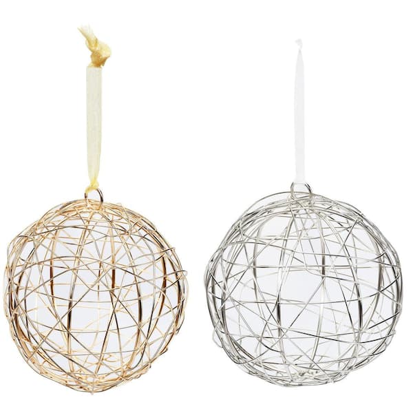 Unbranded Handcrafted Gold and Silver Wire Wrapped Globe Christmas Ornament (4-Pack)