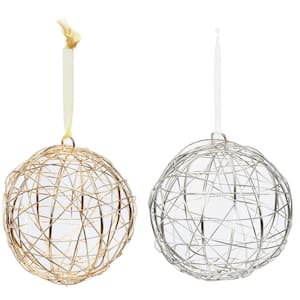 Handcrafted Gold and Silver Wire Wrapped Globe Christmas Ornament (4-Pack)