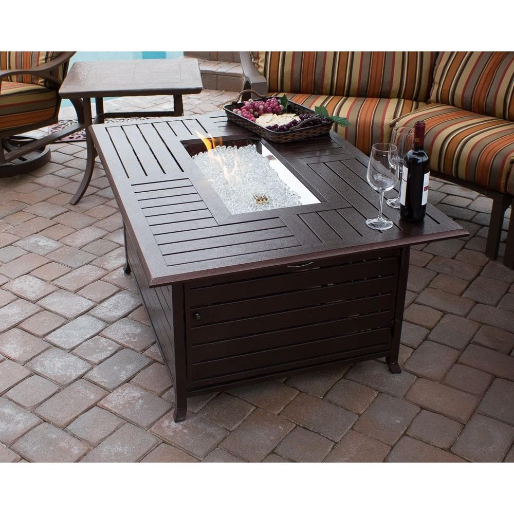 Hammered Bronze Square Gas Fire Pit Table with Glass