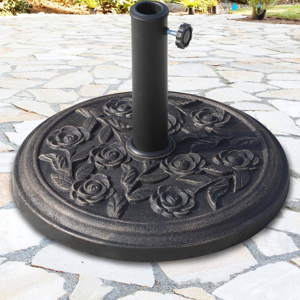 Bronze Finish Round Resin Parasol Base with Rose Pattern