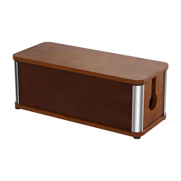 Retro Speaker Cabinet Style Large Cable Management Box Floor and Desk Cord Organizer Dark Wood 1 Piece