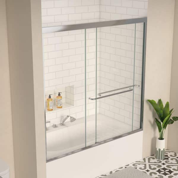 Xspracer Moray 60 in. W x 58 in. H Sliding Frame Bathtub Door in Polished Chrome Finish with Clear Glass
