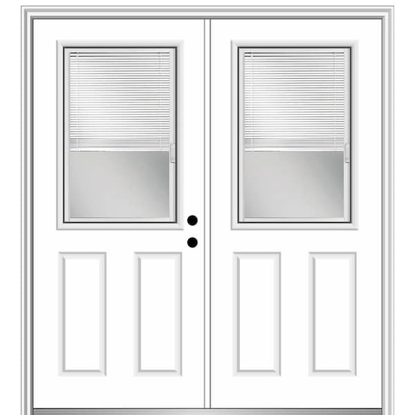 MMI Door 60 in. x 80 in. Internal Blinds Left-Hand Inswing 1/2-Lite Clear Glass 2-Panel Primed Steel Prehung Front Door