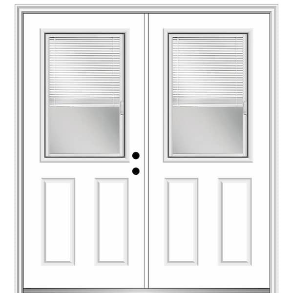 MMI Door 64 in. x 80 in. Internal Blinds Left-Hand Inswing 1/2-Lite Clear Glass 2-Panel Primed Steel Prehung Front Door