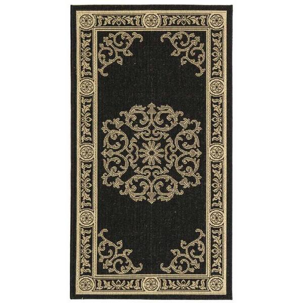 SAFAVIEH Courtyard Black/Sand Doormat 3 ft. x 5 ft. Floral Indoor/Outdoor Patio Area Rug